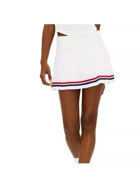 Beach Riot White Pleated Mini Skort with Red & Navy Stripes
